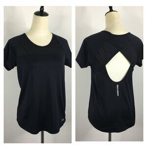 UNDER ARMOUR Short Sleeve Black Heat Gear Cut Out Back Mixed Fabric Shirt